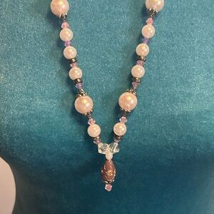 Vintage Elegant Pearl and AB Crystal Necklace